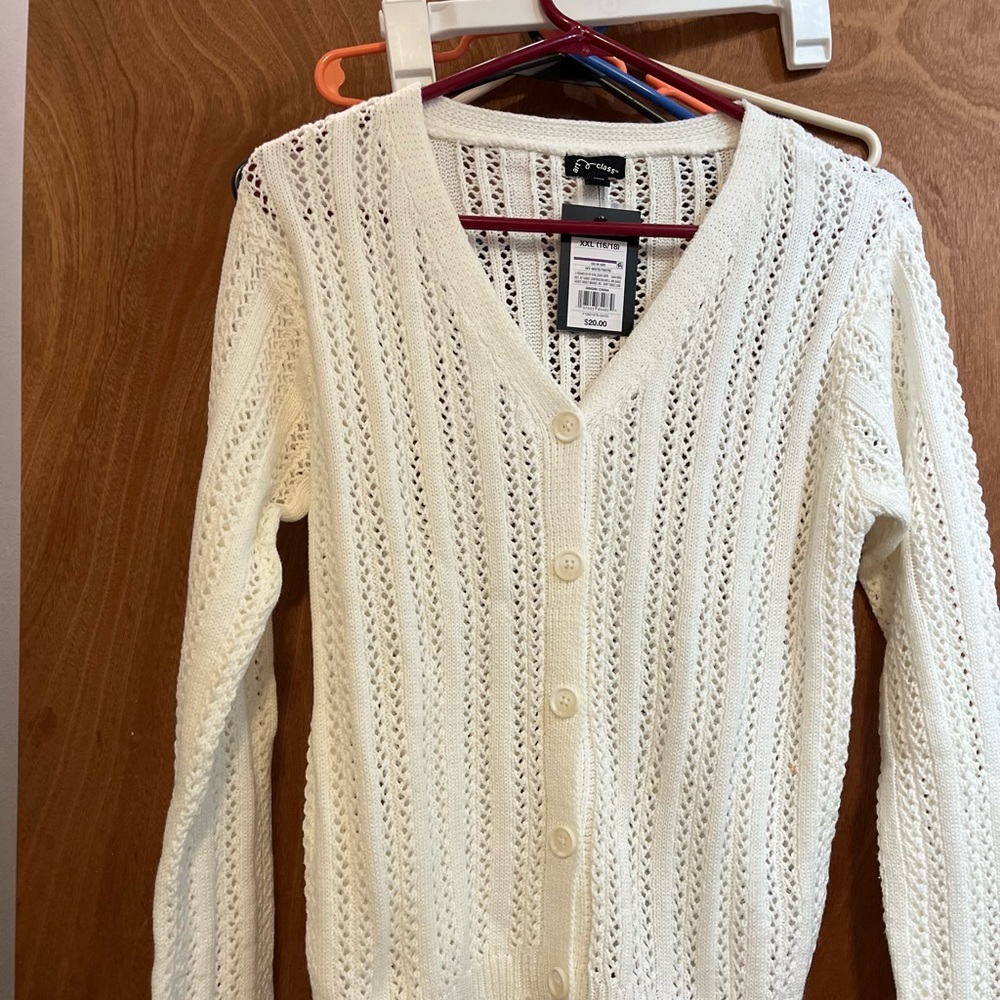 Girl’s size 16/18 NWT White Button Up Sweater